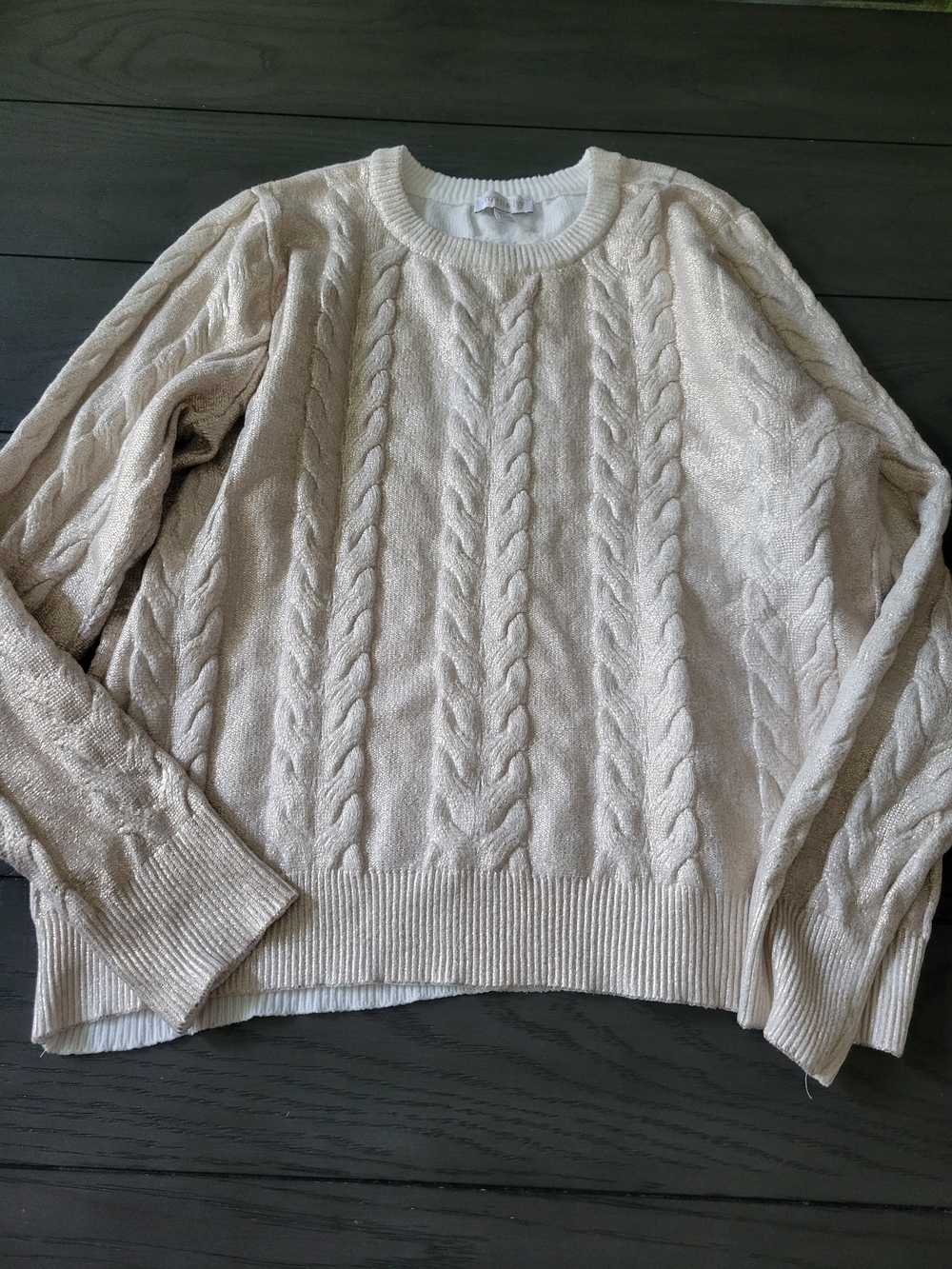 crown & ivy Cream Cable Knit Crewneck Sweater